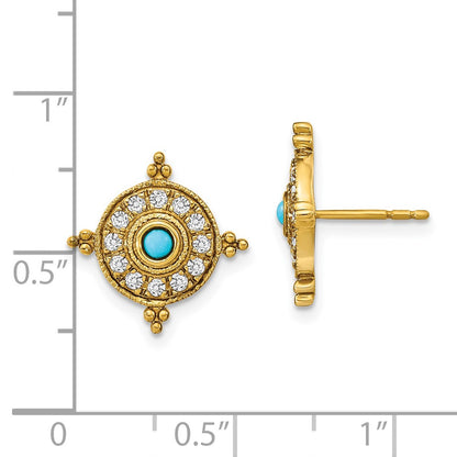 14k Yellow Gold Turquoise and White Topaz Earrings