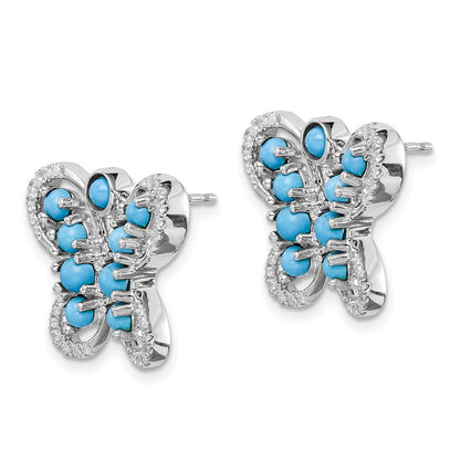 14k White Gold Turquoise/White Topaz Butterfly Earrings