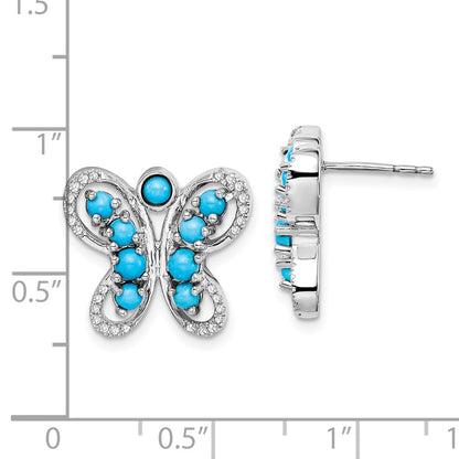 14k White Gold Turquoise/White Topaz Butterfly Earrings