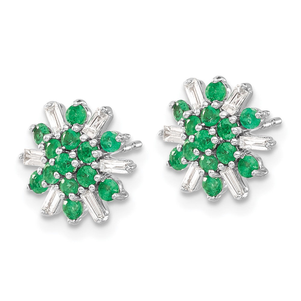 14k White Gold Emerald and Real Diamond Earrings