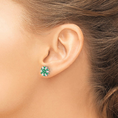 14k White Gold Emerald and Real Diamond Earrings