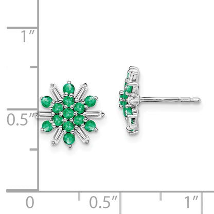 14k White Gold Emerald and Real Diamond Earrings