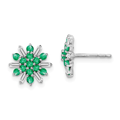 14k White Gold Emerald and Real Diamond Earrings