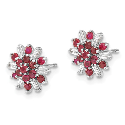 14k White Gold Ruby and Real Diamond Earrings