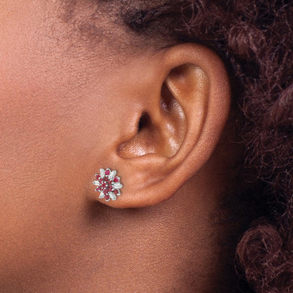 14k White Gold Ruby and Real Diamond Earrings