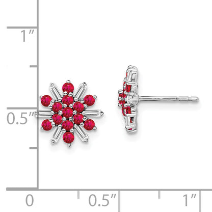 14k White Gold Ruby and Real Diamond Earrings