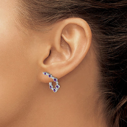 14k White Gold Amethyst Teardrop Hoop Earrings