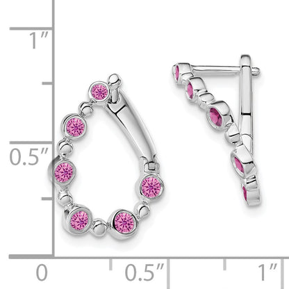 14k White Gold Created Pink Sapphire Teardrop Hoop Earrings