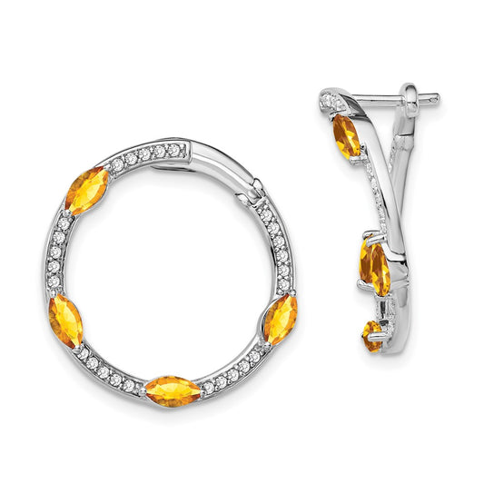 14k White Gold Citrine and Real Diamond Hoop Earrings