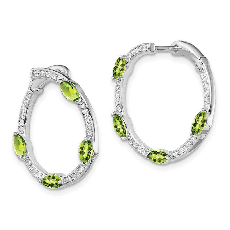 14k White Gold Peridot and Real Diamond Hoop Earrings