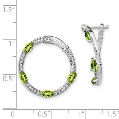 Solid 14k White Gold Simulated Peridot and CZ Hoop Earrings