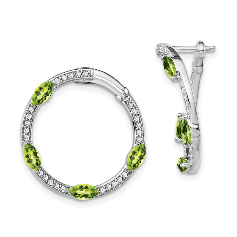 14k White Gold Peridot and Real Diamond Hoop Earrings