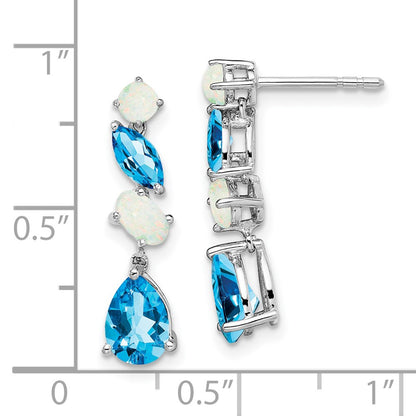 14k White Gold Blue Topaz and Opal Dangle Earrings