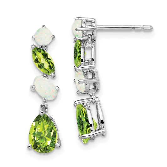 14k White Gold Peridot and Opal Dangle Earrings