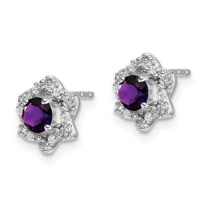 14k White Gold Amethyst and Real Diamond Post Earrings