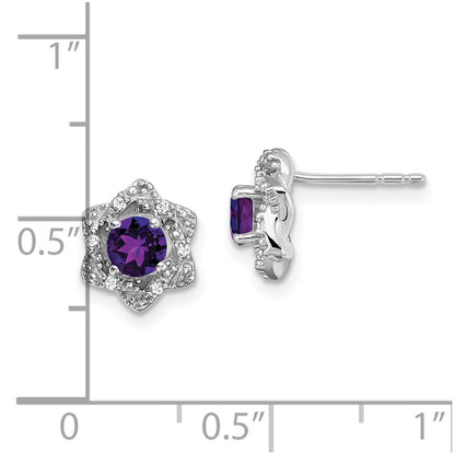14k White Gold Amethyst and Real Diamond Post Earrings