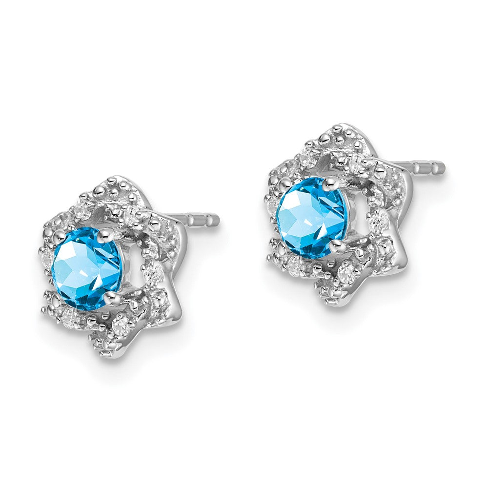 14k White Gold Blue Topaz and Real Diamond Post Earrings