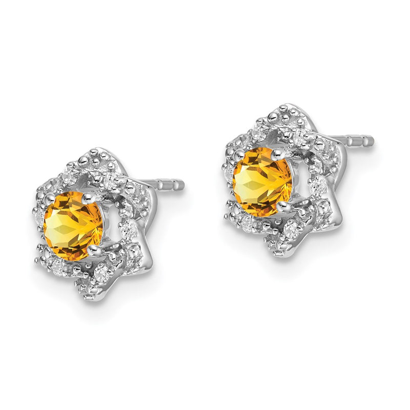 14k White Gold Citrine and Real Diamond Post Earrings