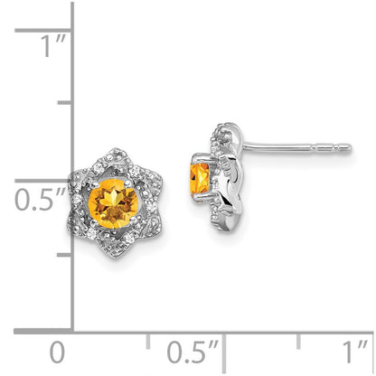 14k White Gold Citrine and Real Diamond Post Earrings