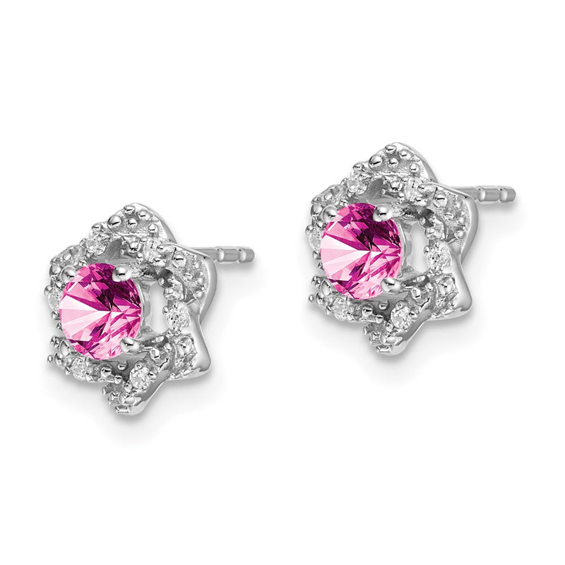 14k White Gold Created Pink Sapphire and Real Diamond Post Earrings