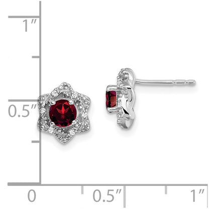 14k White Gold Garnet and Real Diamond Post Earrings