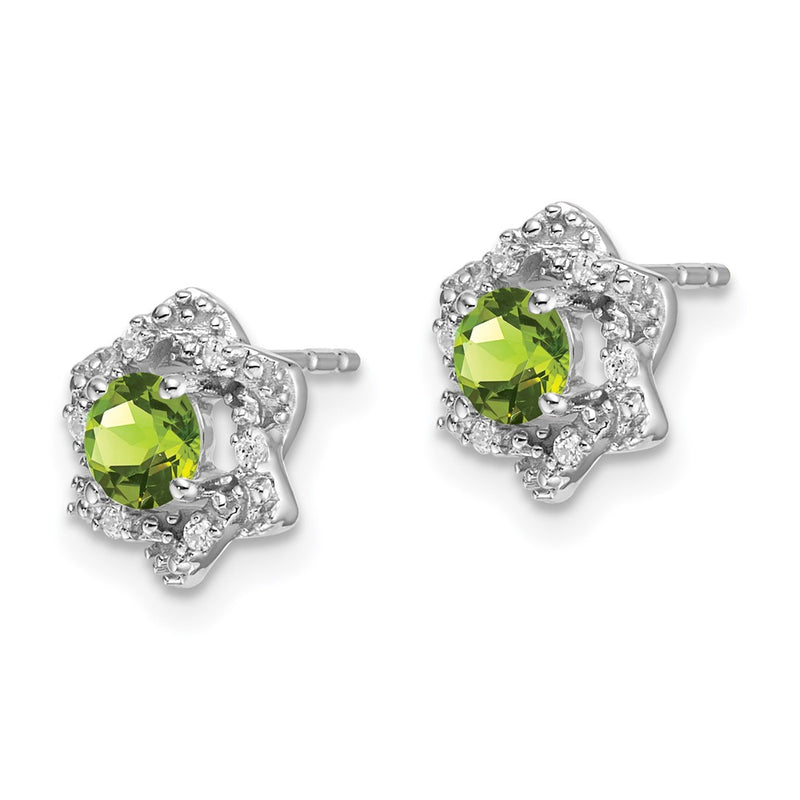 14k White Gold Peridot and Real Diamond Post Earrings