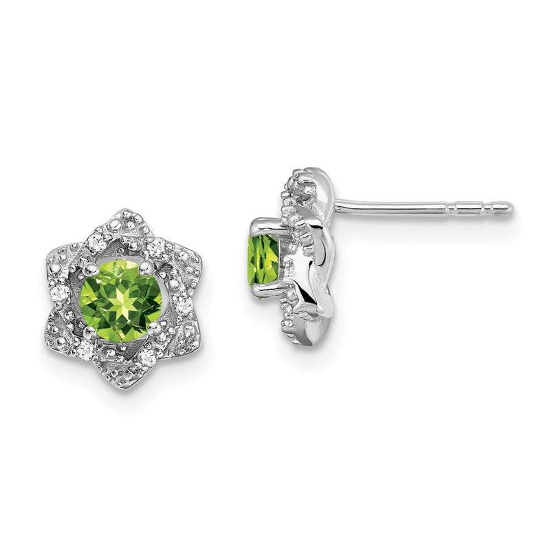 14k White Gold Peridot and Real Diamond Post Earrings