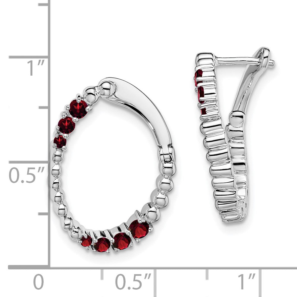 14k White Gold Garnet Oval Hoop Earrings