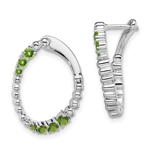 14k White Gold Peridot Oval Hoop Earrings