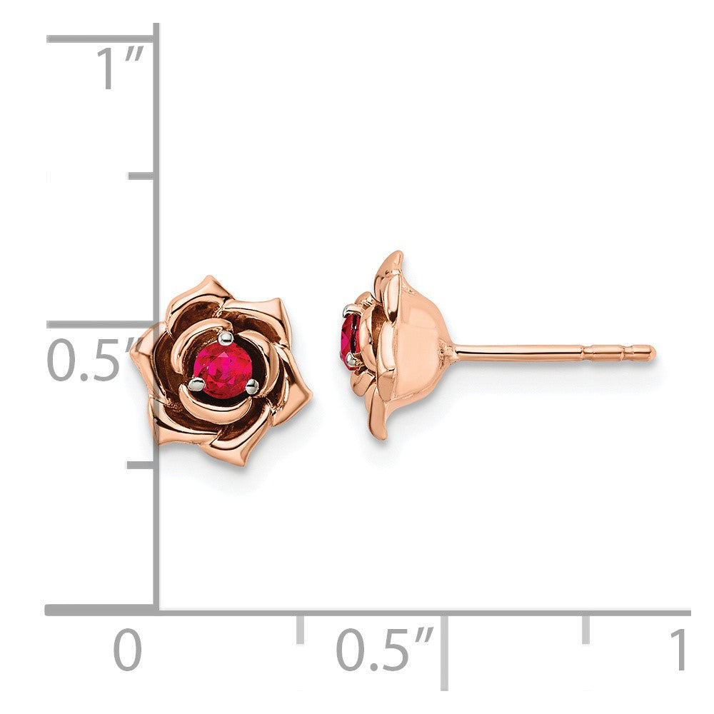 14k Yellow Gold Two-tone White & Rose Ruby Flower Post Earrings