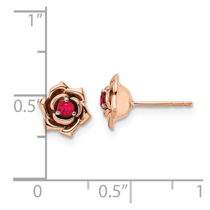 14k Yellow Gold Two-tone White & Rose Ruby Flower Post Earrings