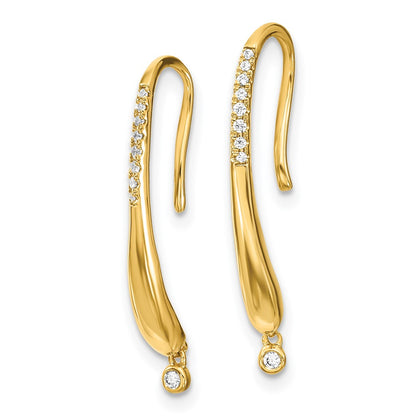 14k Yellow Gold Polished Real Diamond Drop Wire Earrings
