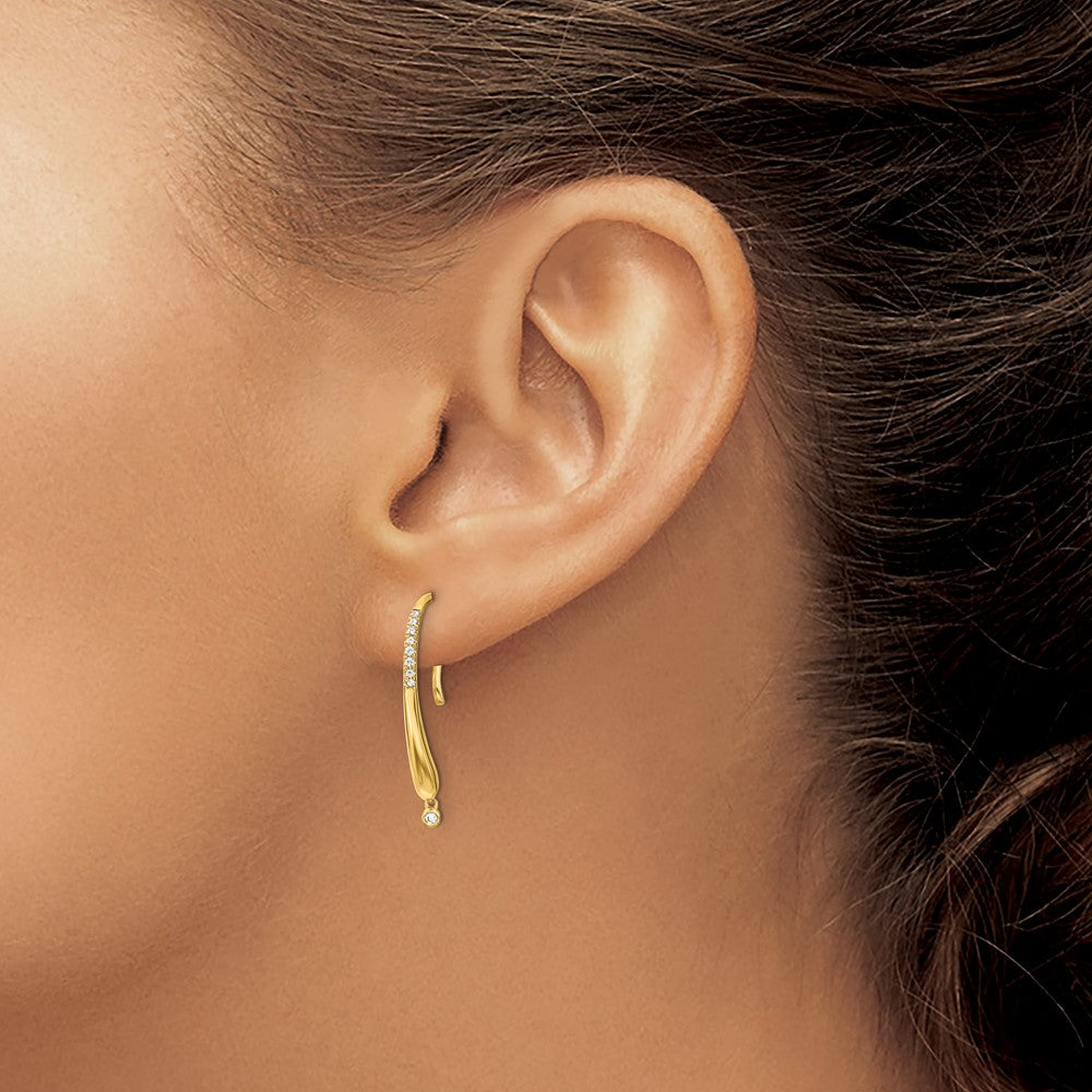 14k Yellow Gold Polished Real Diamond Drop Wire Earrings