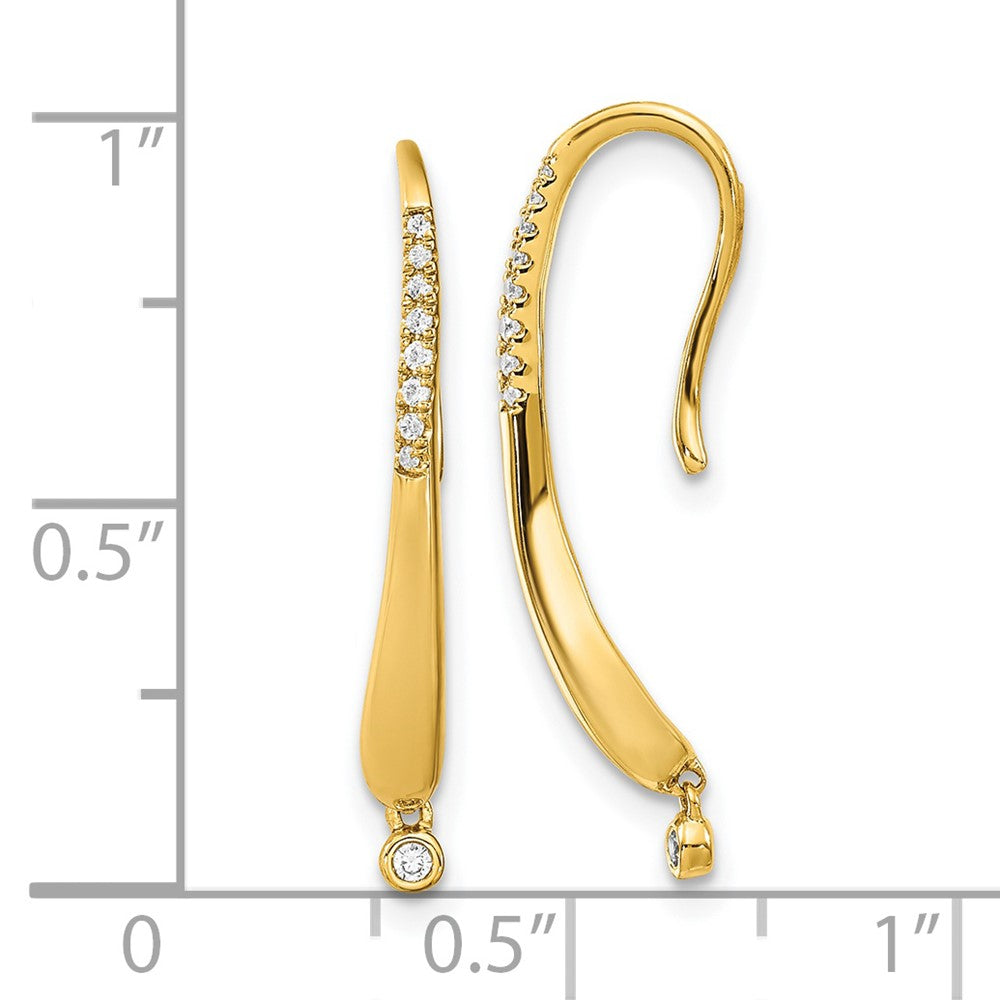 14k Yellow Gold Polished Real Diamond Drop Wire Earrings
