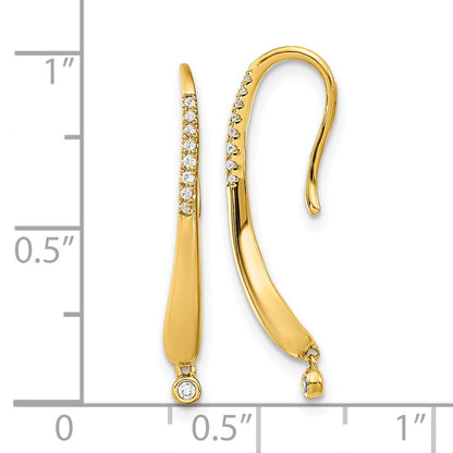 14k Yellow Gold Polished Real Diamond Drop Wire Earrings