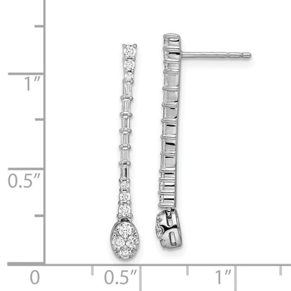 14k White Gold Polished Real Diamond Drop Post Earrings
