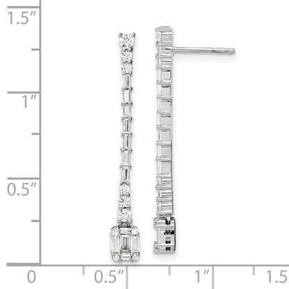 14k White Gold Polished Real Diamond Drop Post Earrings