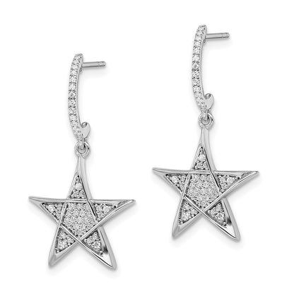 14k White Gold Polished Real Diamond Star Post Earrings