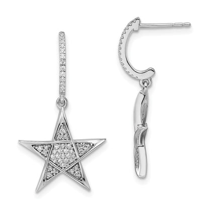 14k White Gold Polished Real Diamond Star Post Earrings
