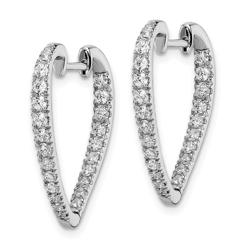 14k White Gold Polished Real Diamond In & Out Hoop Earrings