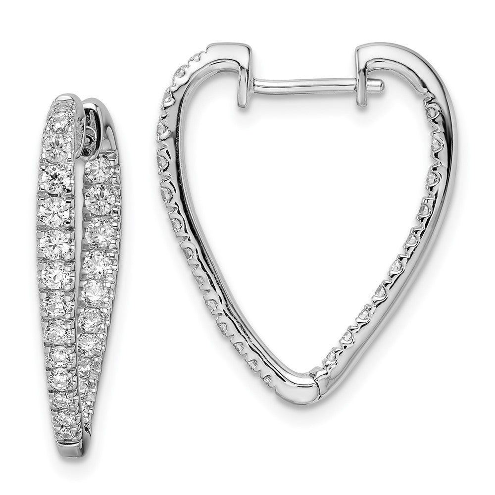 14k White Gold Polished Real Diamond In & Out Hoop Earrings