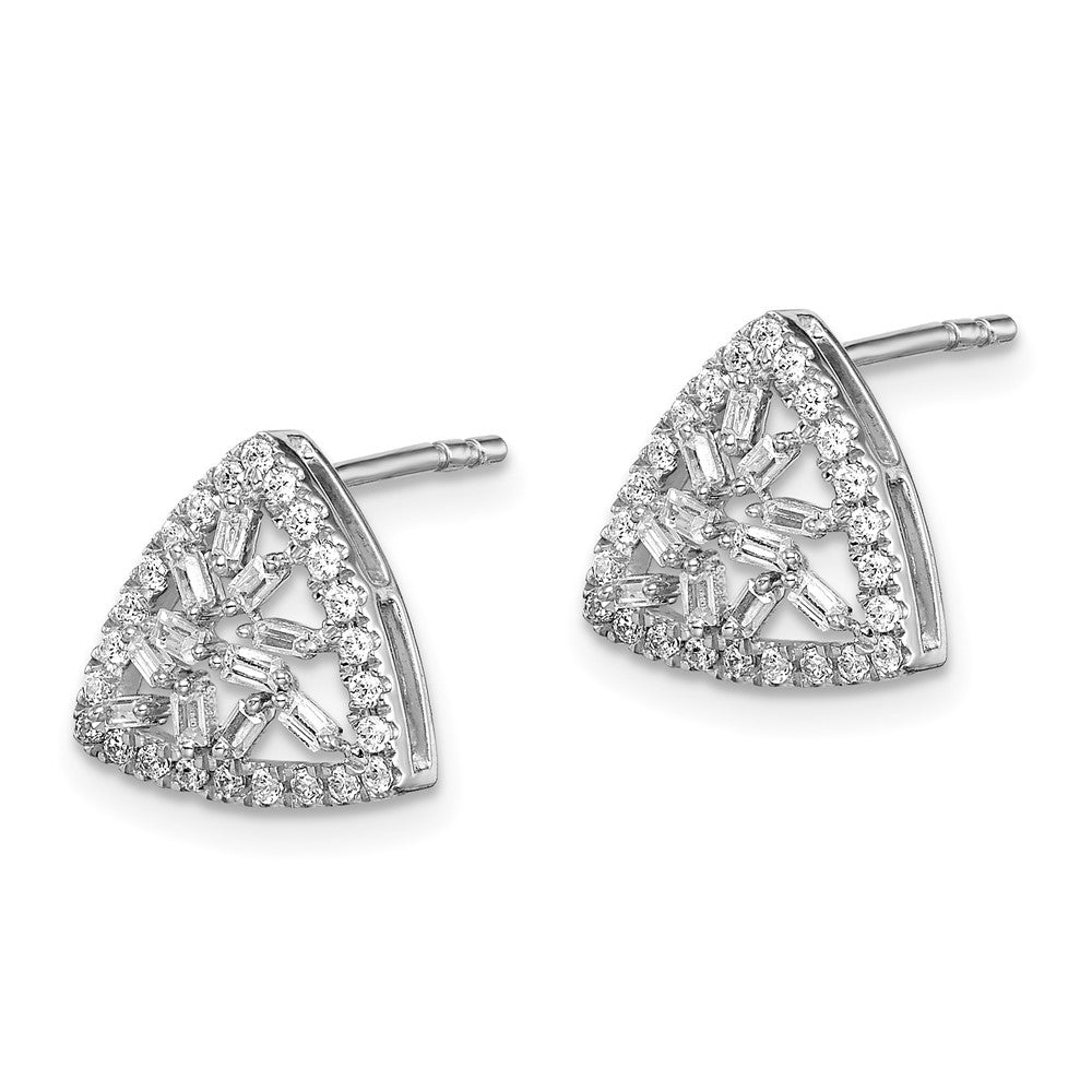 14k White Gold Polished Triangle Real Diamond Post Earrings