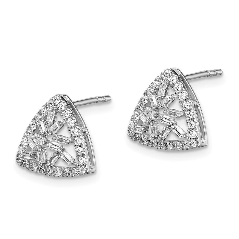 14k White Gold Polished Triangle Real Diamond Post Earrings