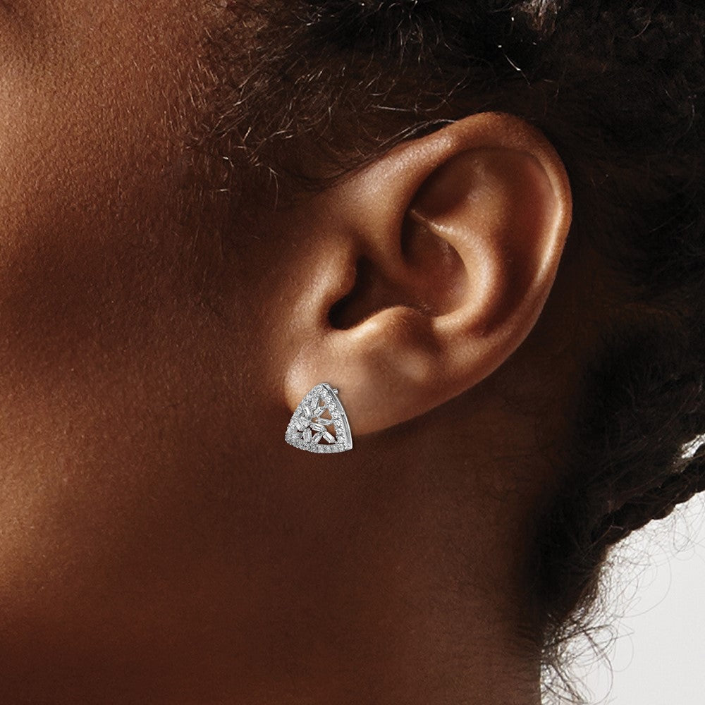 14k White Gold Polished Triangle Real Diamond Post Earrings
