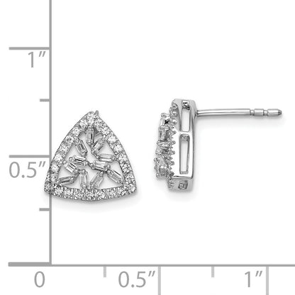 14k White Gold Polished Triangle Real Diamond Post Earrings