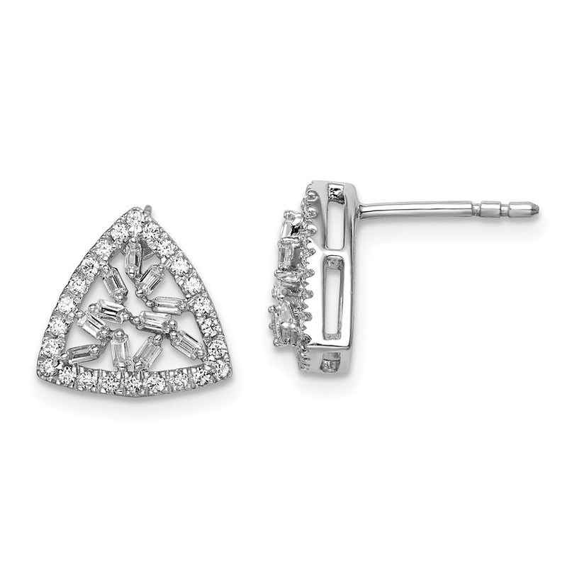 14k White Gold Polished Triangle Real Diamond Post Earrings