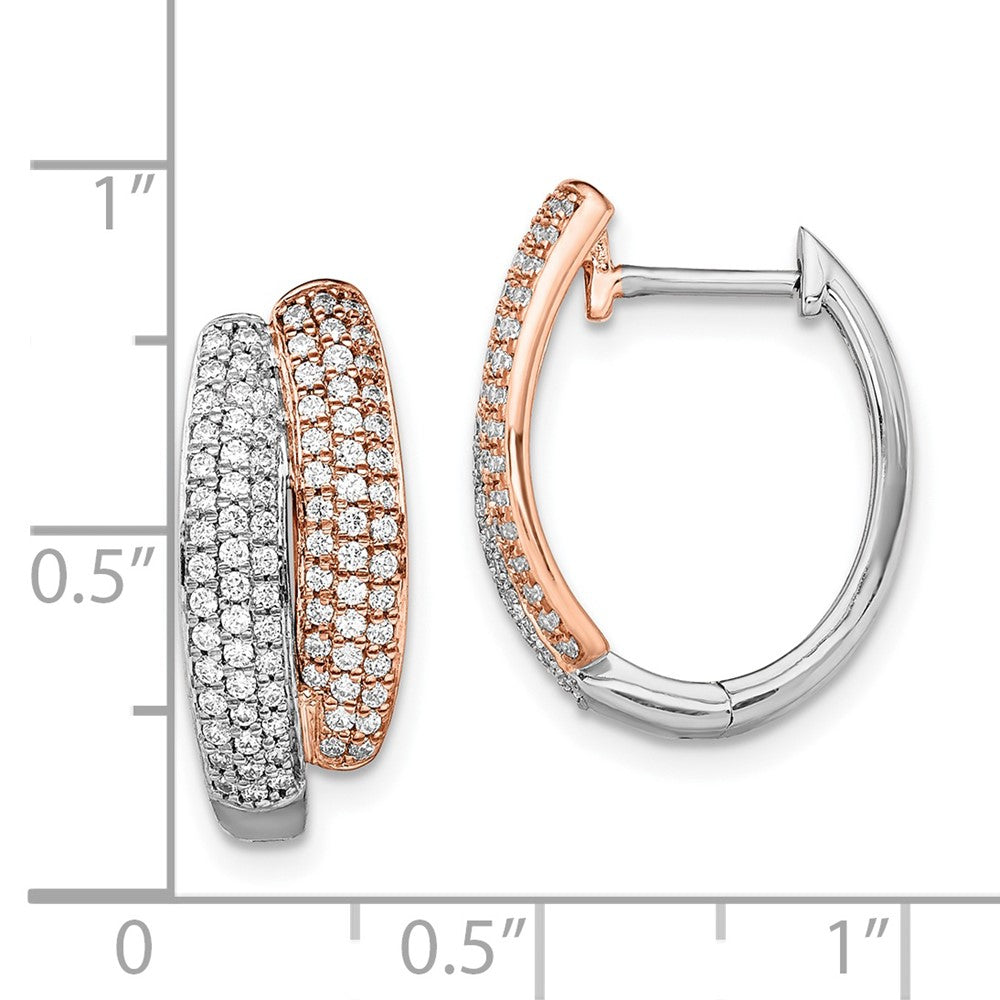 14k Yellow Gold Two-tone White & Rose Pave Real Diamond Hinged Hoop Earrings