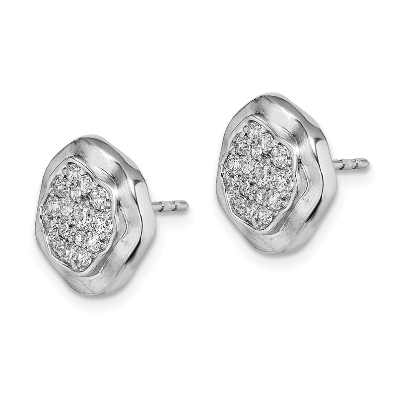 14k White Gold Polished Wavy Circle Real Diamond Post Earrings