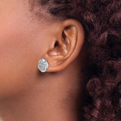 14k White Gold Polished Wavy Circle Real Diamond Post Earrings