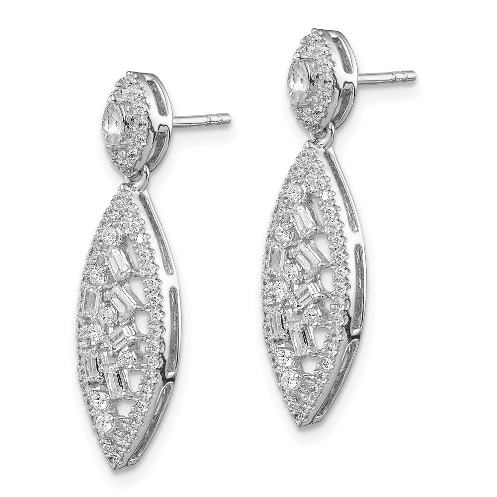 14k White Gold Polished Fancy Dangle Real Diamond Post Earring